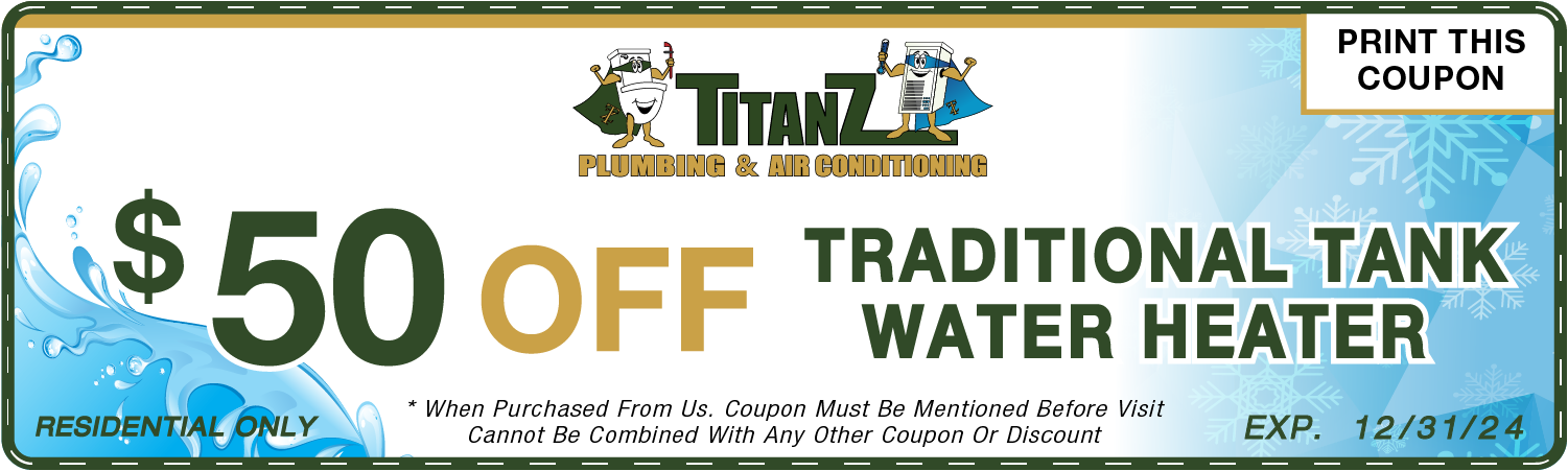 $50 OFF Coupon Traditional Tank Water Heater 